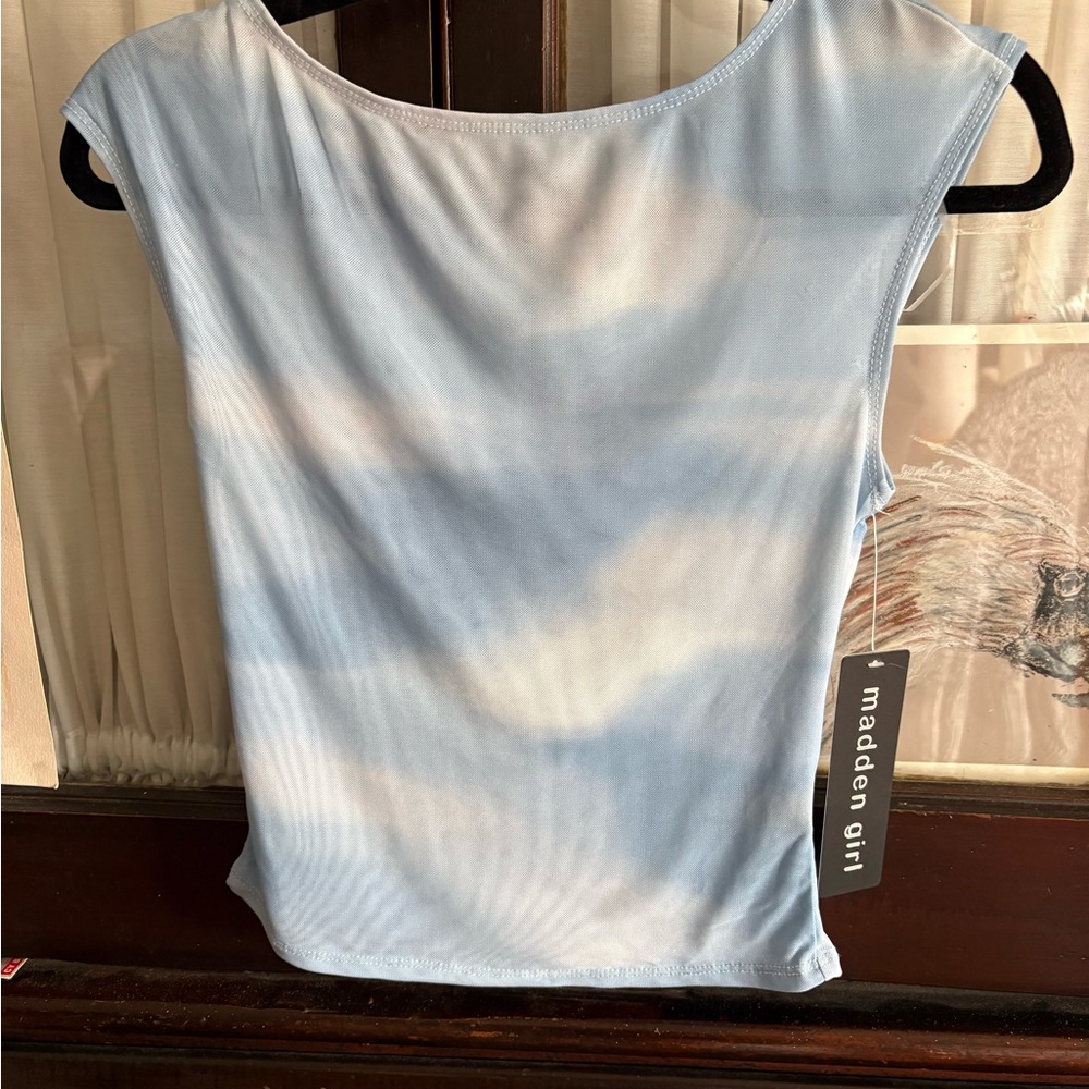 Madden Girl Light Blue & White Tie-Dye Scoop Neck Tank